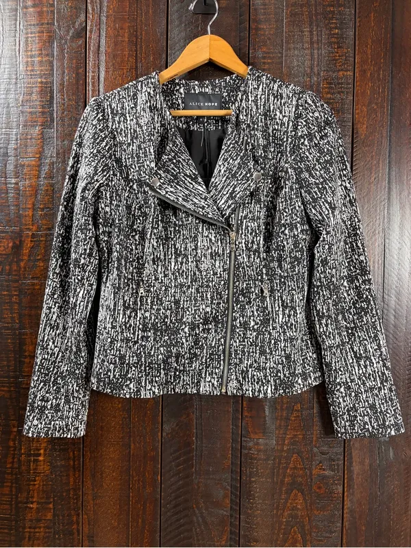 Black/White Asymmetrical Zip Blazer Jacket Size SMALL Black - Image 2