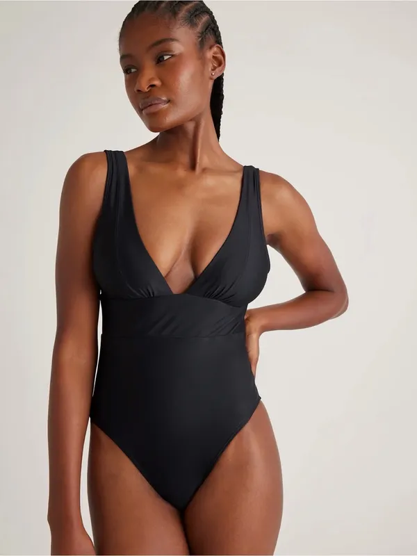 Quince Italian Plunge One-Piece Swimsuit | Medium | Black - Image 5