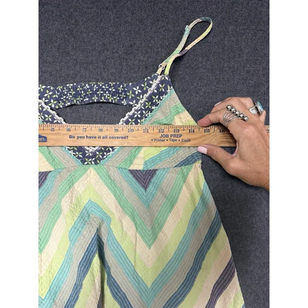 Free People Chevron Turquoise Yellow Slip Sundress Boho M - Image 4