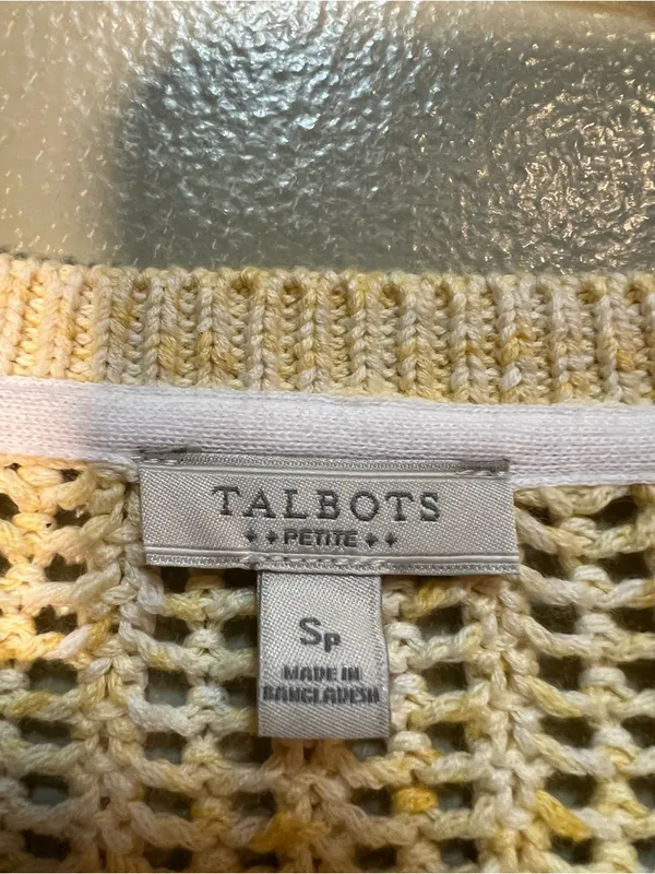 Talbots Women's Size‎ Small Petite Open Stitch Pullover Sweater Space Dye Yellow - Image 8