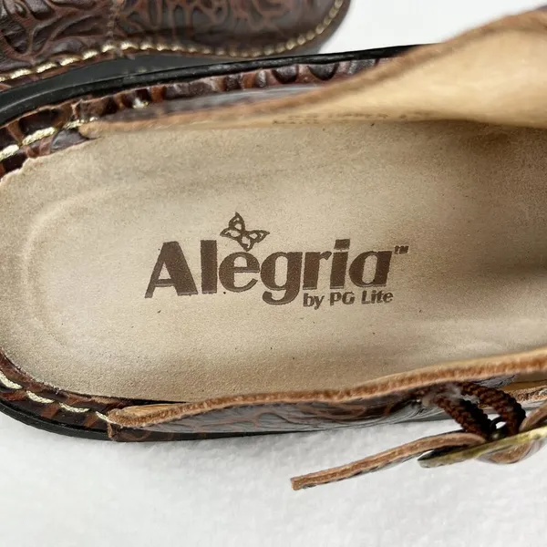 Alegria Rose Embossed Brown Leather Clogs 38 ALG-532 - Image 9