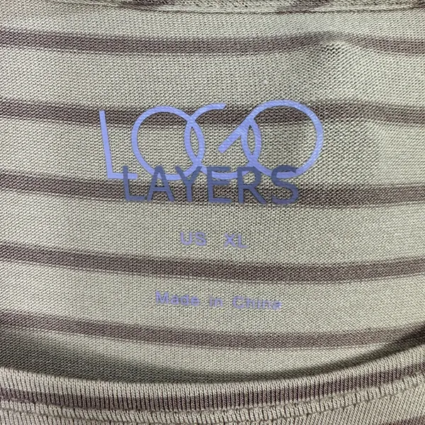 LOGO Layers Tunic Top XL Taupe Stripe Boho‎ Neutral Soft Girl Ruffle Hem - Image 2