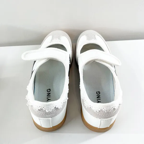 Leying Sporty Striped Ballet Flat Mary Jane Shoes Sneakers White Black 6 - Image 5