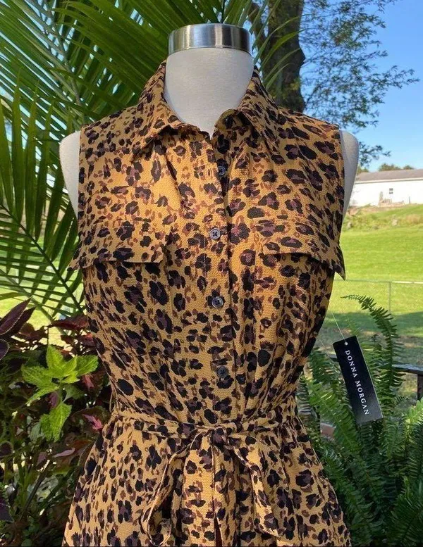 Donna Morgan Animal Print Button Up Belted Jumper Dress - Image 2