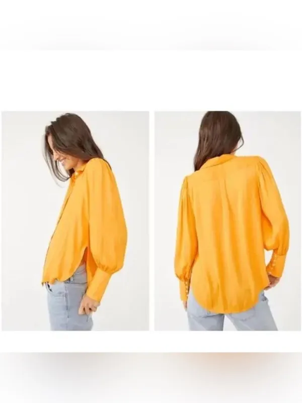 Free People Penelope Button Down Long Sleeve Blouse vibrant marigold yellow - Image 2