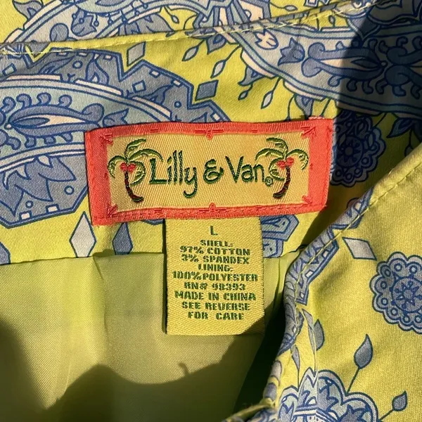 Lilly & Van Women's‎ Size Large Skirt - Blue Paisley Print with Pleated Trim - Image 3