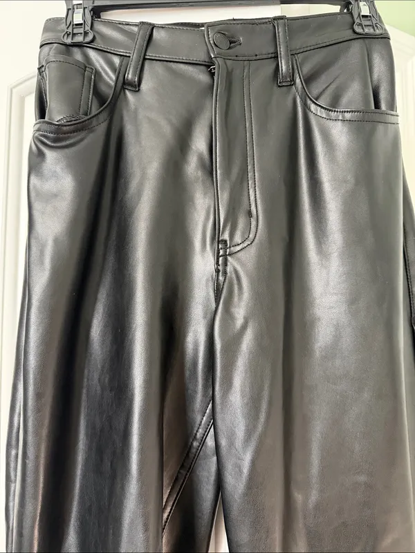 Abercrombie & Fitch Black Faux-Leather Straight Leg Pants - Image 2