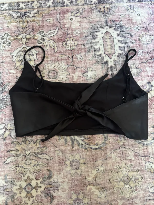 Lucy in the Sky Two-Piece Set Matte Black Faux Leather Skirt and Tie Back Top - Image 5