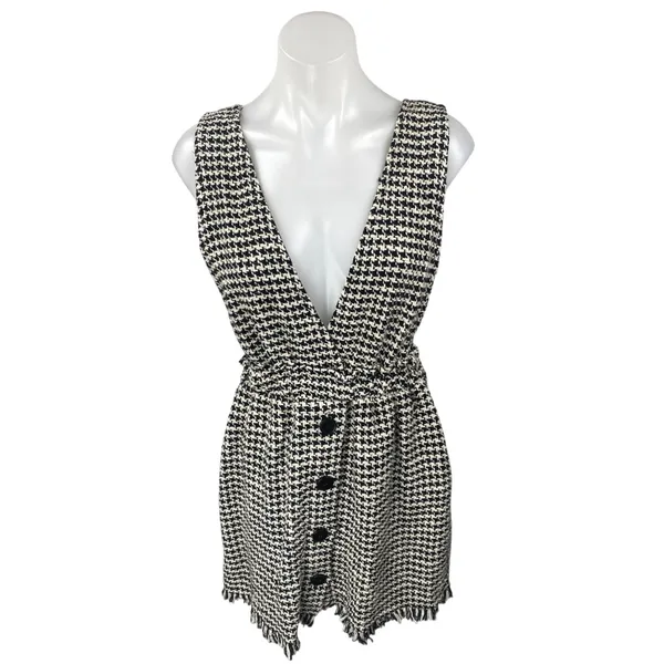 Zara Black White Tweed Button Front Sleeveless Pinafore Vest Mini Dress Size S - Image 2