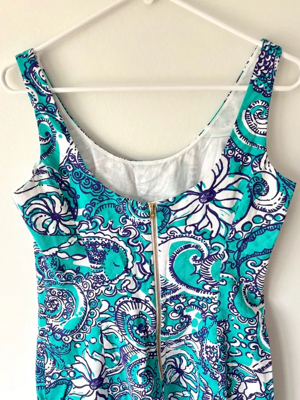 Lilly Pulitzer Eaton Mini Shift Dress Montauk Seafoam Paisley Gold Tassel Hem - Image 7