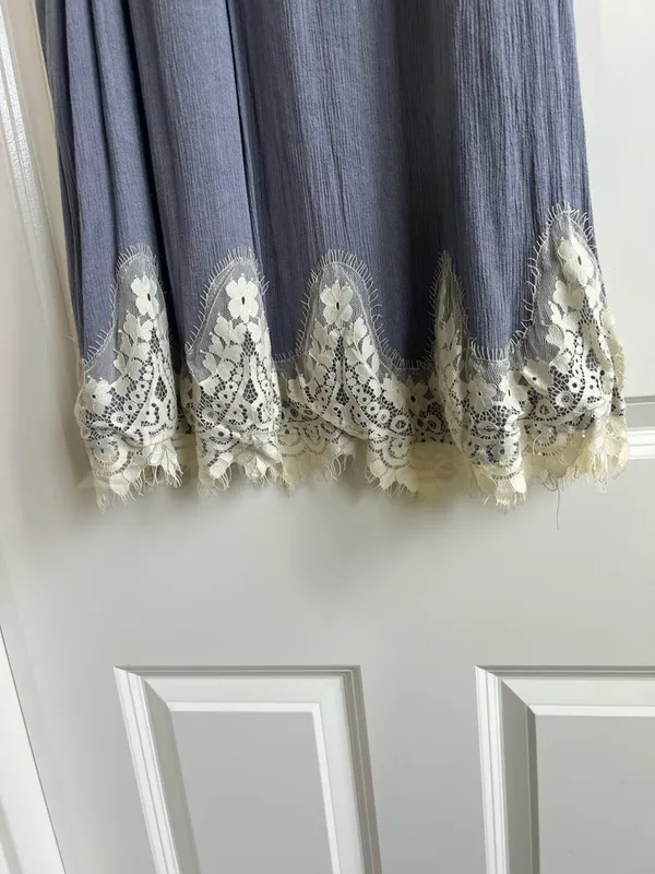 Umgee Boho Sleeveless Dress/Tunic, Lace Detail, Blue/Gray - Image 3