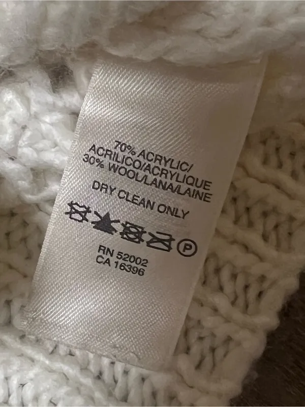DKNY Jeans Cream Cable Knit Zip Cardigan Sweater Size L Wool Blend Pockets - Image 3