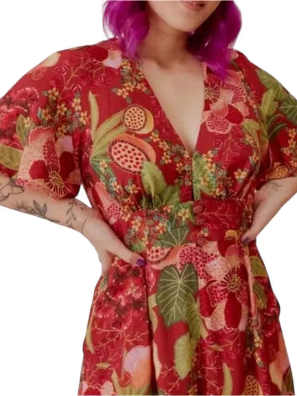 Farm Rio Red Forest Floral Print Romper S - Image 3