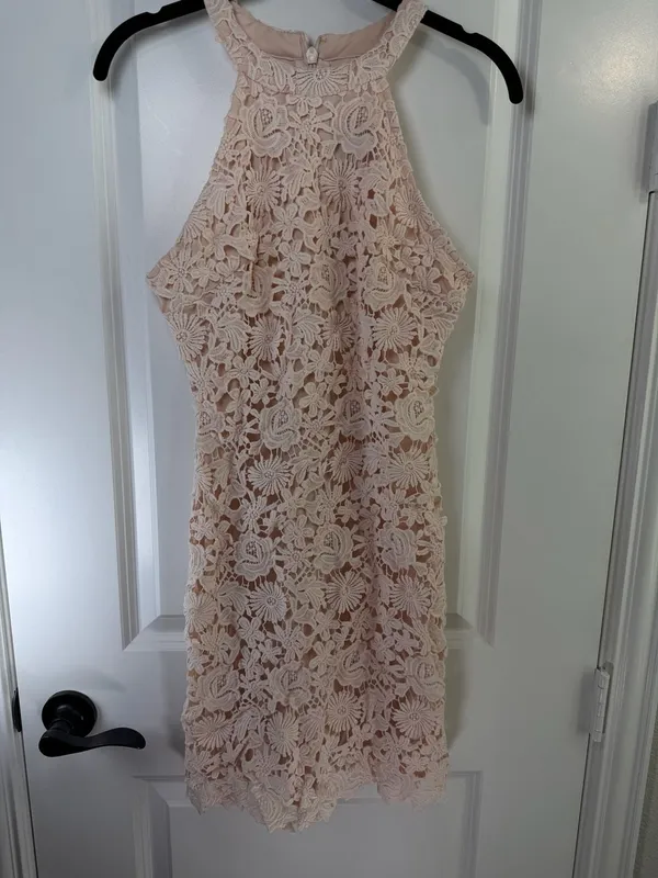 Lulus Love Poem Blush Pink Lace Halter Mini Dress Size Medium - Image 2