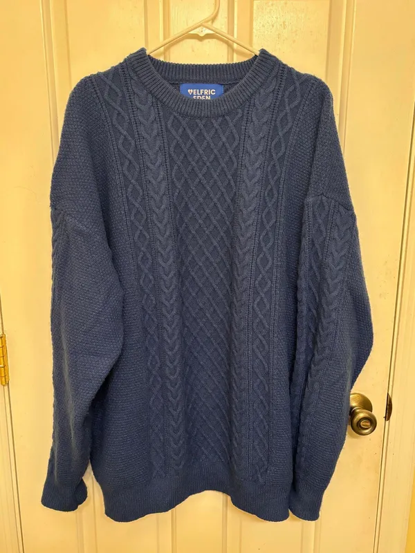 Aelfric Eden Navy Blue Cable Knit Crewneck Business Casual Sweater - Image 4
