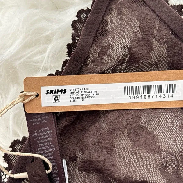 Skims Stretch Lace Triangle Bralette Espresso Size XL - Image 7