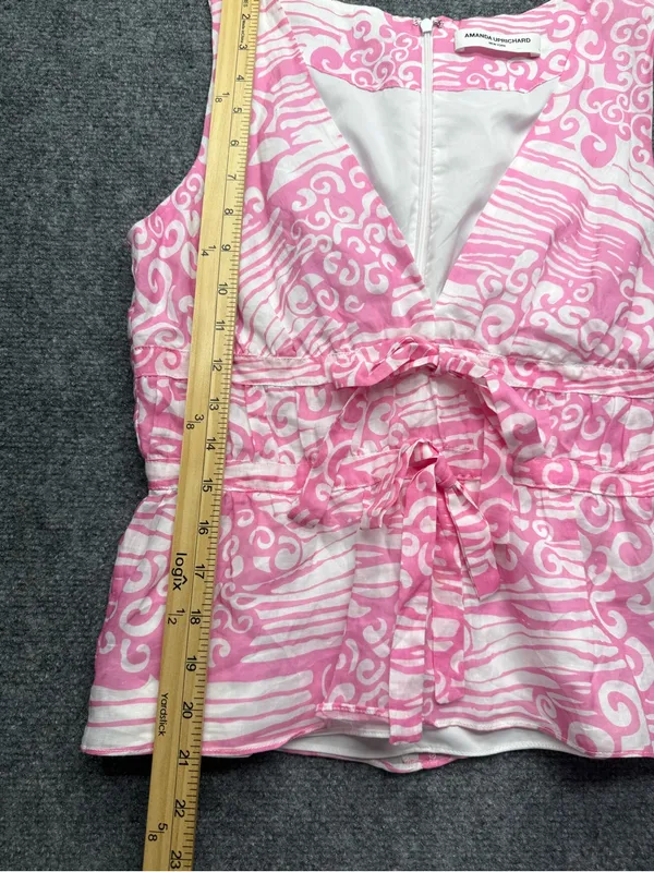 Amanda Uprichard Women’s Small Pink and White Printed Tie-Front V-Neck Camisole - Image 2
