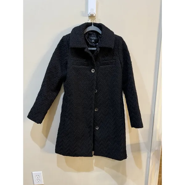 Laundry by Shelli Segal Chunky Knit Black Boucle Coat Size XS Collared - Image 6