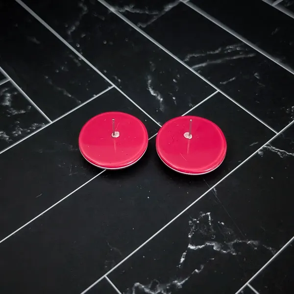 Vintage Stud Earrings Red & Off White Retro Circle 1" - Image 5