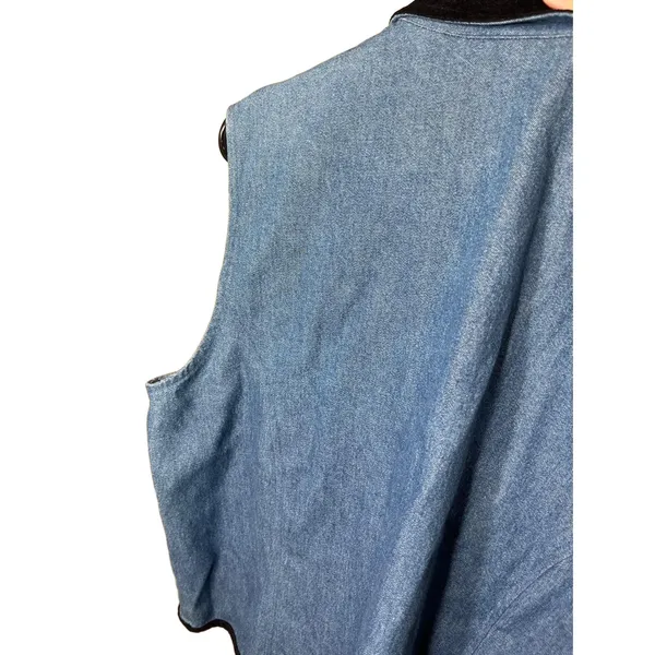 220 Hickory Vintage Denim Sleeveless‎ Zipper Front Velvet Collar Vest XL - Image 9