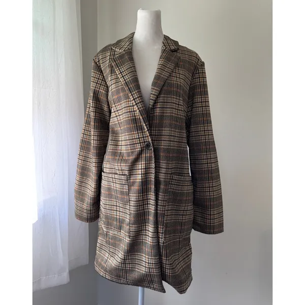 Philosophy Tan Plaid Longline Jacket - Image 2
