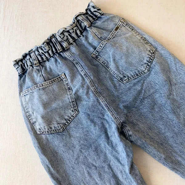 Zara Womens Size 4 Acid Wash Paperbag Waist Mom Jeans Light Blue‎ Denim - Image 9