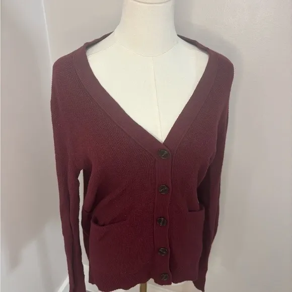 Madewell Women Burgundy Red‎ V-Neck Button Front Cardigan Sweater Size S - Image 8