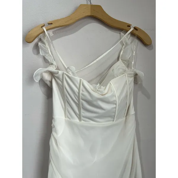 Oh Polly Asymmetric Corset Midi Dress‎ White Halter Bodycon Wedding Guest 8 - Image 6