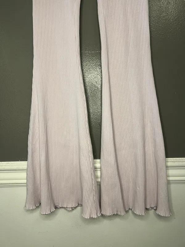 Aerie Pants Womens Small Purple Ribbed Knit Flare Leg Stretch Lounge Sweatpants - Image 4