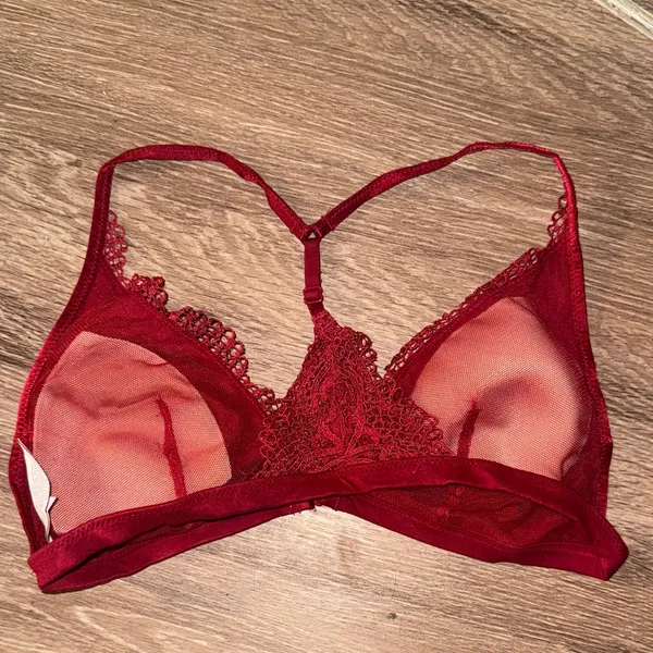 Lace Triangle Bralette - Deep Red - Image 2