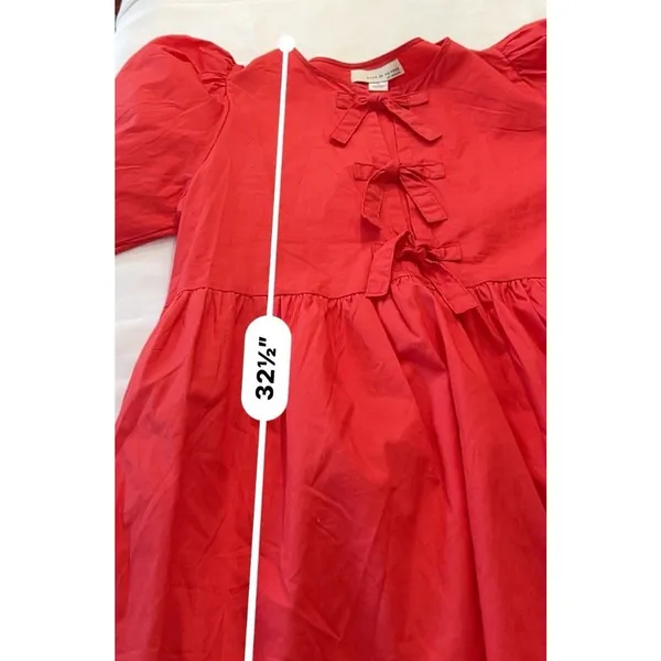 Band Of The Free Scarlet Red Bow Mini Dress Tie Front Boho Coquette Medium - Image 13
