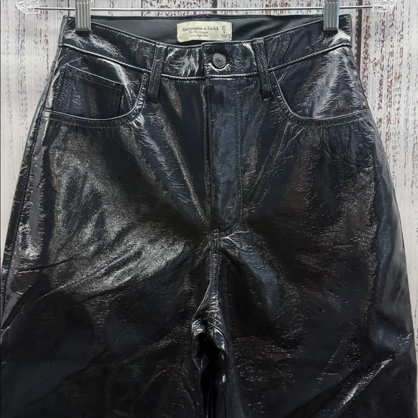 Abercrombie & Fitch Blue 90s Straight Ultra High Rise Faux Leather Pants - Image 2