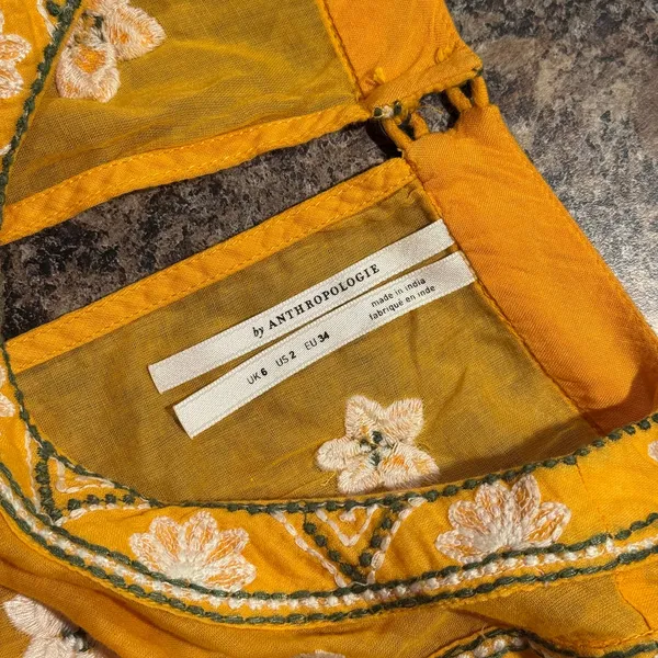 Anthropologie Dress Shana Embroidered Floral Cottage Prairie Americana Boho 2 - Image 2