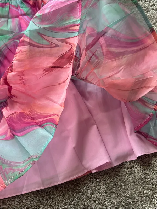 Amanda Uprichard Pink & Teal Marble Mini Dress - Image 5