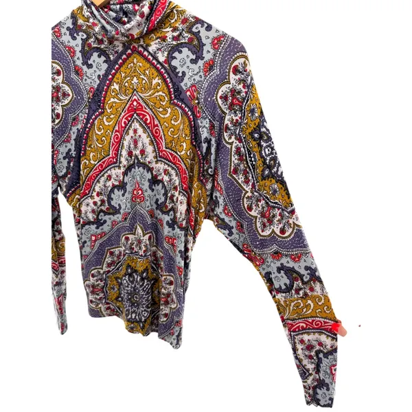 Free People Chase Me Long Sleeve Paisley Mockneck Top Size XS Multicolor‎ Boho - Image 2