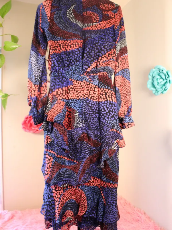 SALONI Blue Isa Ruffle Velvet Burnout Midi Dress US 2 UK 6 MSRP $850 - Image 7