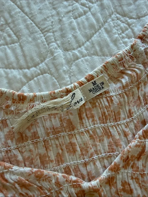 Orange Peasant Blouse Floral Puff Sleeve Top - Image 2