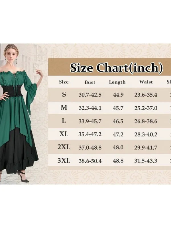 Green Renaissance Dress Medieval Costume Long Sleeve Victorian Women's MEDIUM - Image 9