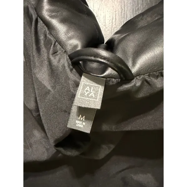 ALYA Black Faux Leather Puffer Jacket Cropped Funnel Neck Vegan PLM22-F300-BLK M - Image 5