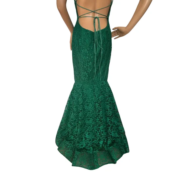 2010s Studio 17 12802 Emerald Beaded Lace Mermaid Prom Gown Open Back Size 8 - Image 9