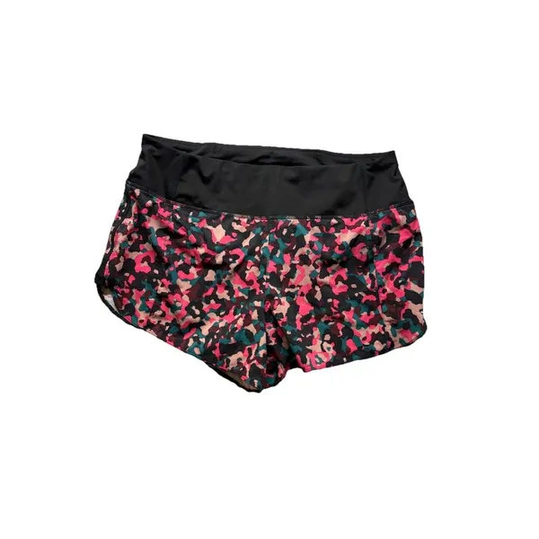 Athleta Running Free Printed Shorts 3.5” Size L Lined High Waist Pink Black - Image 3