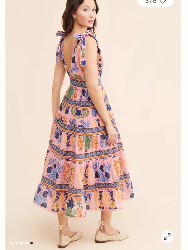 Farm Rio Seashell Tapestry Sleeveless Pink Floral Tie-Shoulder Maxi Dress - Image 5