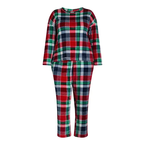 Joyspun Womens Pajama Set 3X Navy Water Red Green Plaid Plush 2 Piece Cozy PJs - Image 4