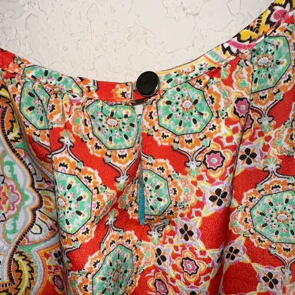 Boho Paisley Slip Dress Keyhole Back Lined‎ Mini Sundress Red Multicolor S/M USA - Image 3