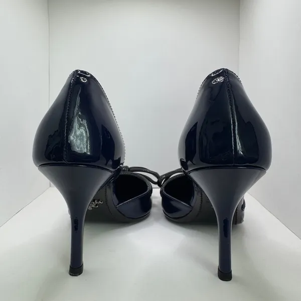 Prada Vintage 2000s Navy Patent Leather Bow D’Orsay Heels Italy 38 New with Box - Image 7