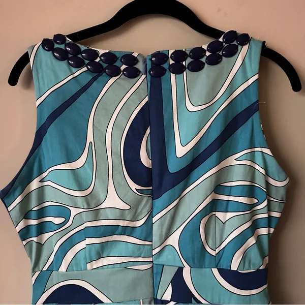 Gretchen Scott Beaded Dress Sz S Blue Sleeveless Sheath - Image 7