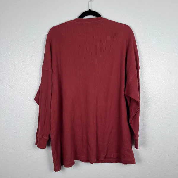 Free People Women Rust Waffle Knit Long Sleeve Tee Oversized Crew Neck S‎ - Image 6