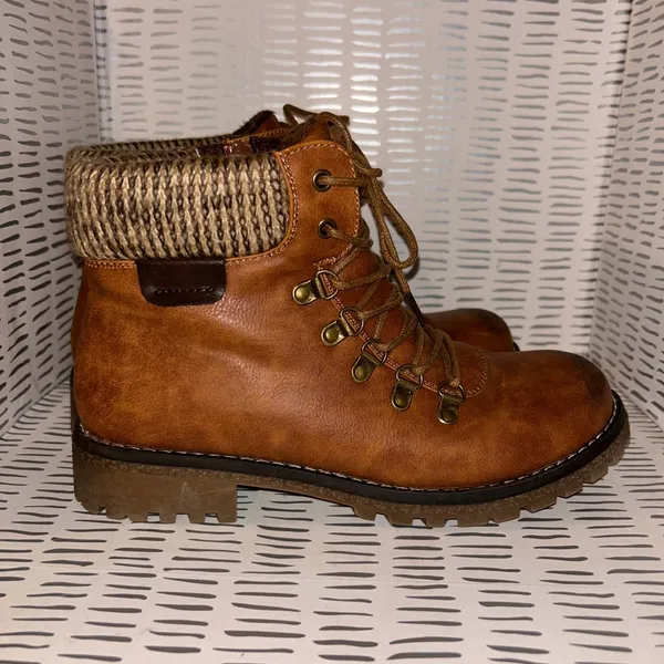 Patrizia Women's Clarris Brown Lace Up Zip‎ Combat Boots Knit Collar Size 40 9 - Image 4