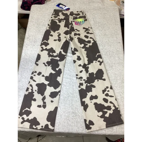 Vibrant Miu VBRT Women Cow Print Wide Leg Pants Brown White Size 3 W25 31"inseam - Image 5