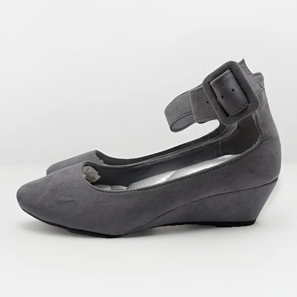 DexFlex Comfort‎ J. Renee Gray Faux Suede Wedge Strap Heels Women's 6.5 EU 38 - Image 4
